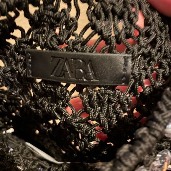 ZARA Black Crocheted Rhinestone Jeweled Evening Purse - Picture 7 of 16